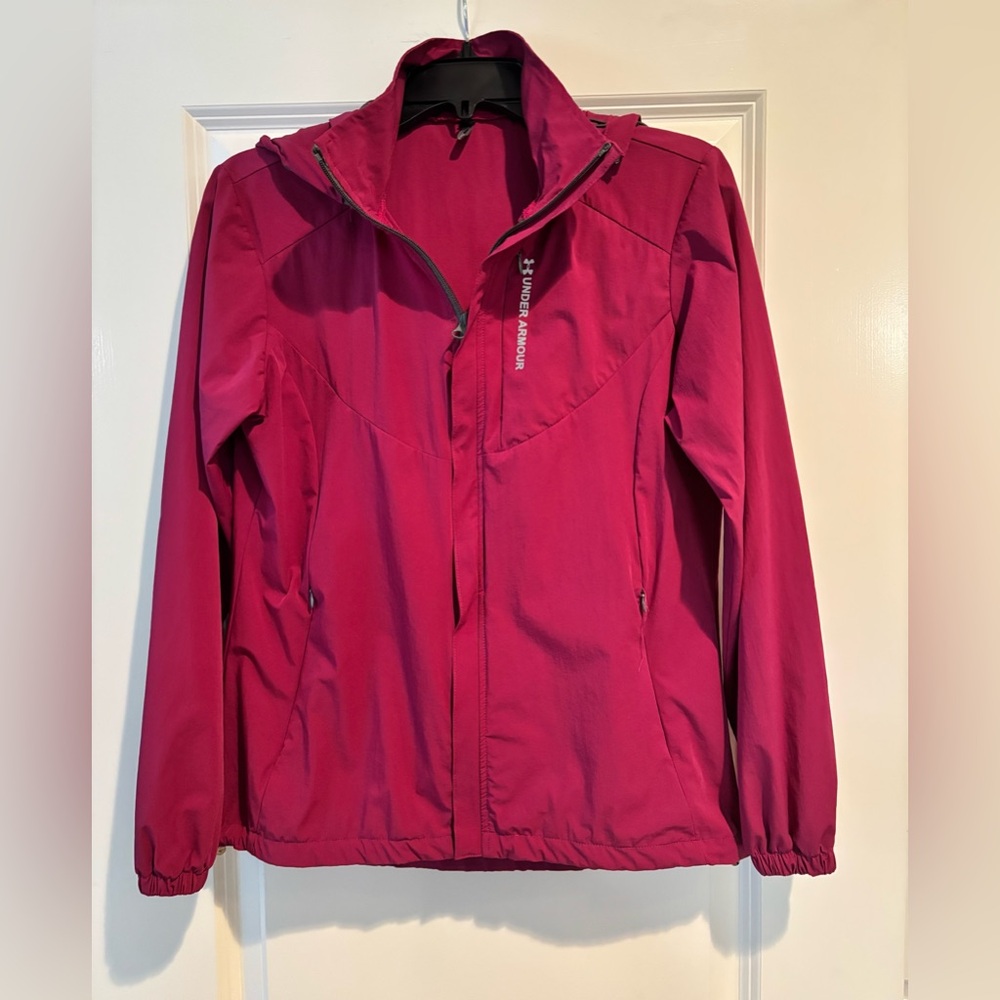 Under Armour Women’s M Pink Hooded Windbreaker Jacket Full Zip Lightweight